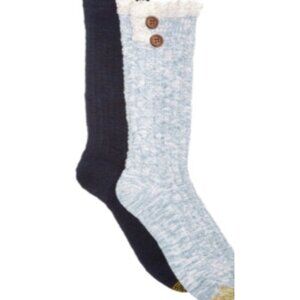 Gold Toe Womens Shoe Size 6-9 2 Pack Ruffle Cable Buttons Crew Socks Blue 2584
